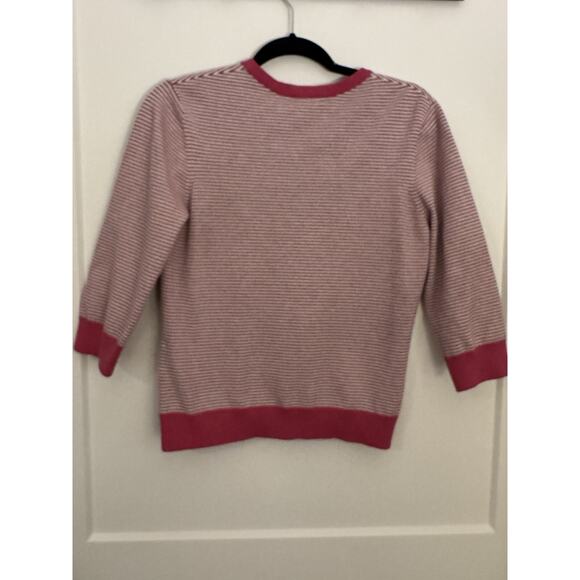 LANDS END Cotton Sweater L Pink/white Striped V-neck Pullover Sz M 10-12 - Picture 5 of 8